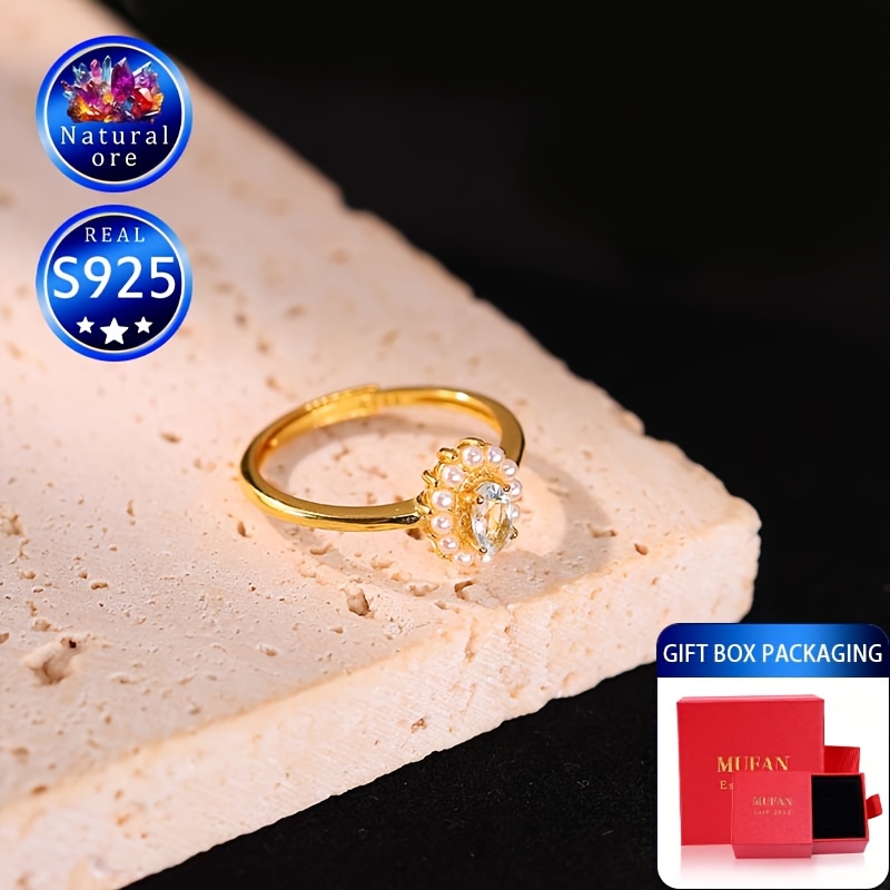 S925 Silver Ring with Light Aquamarine, Adjustable & Ideal Gift